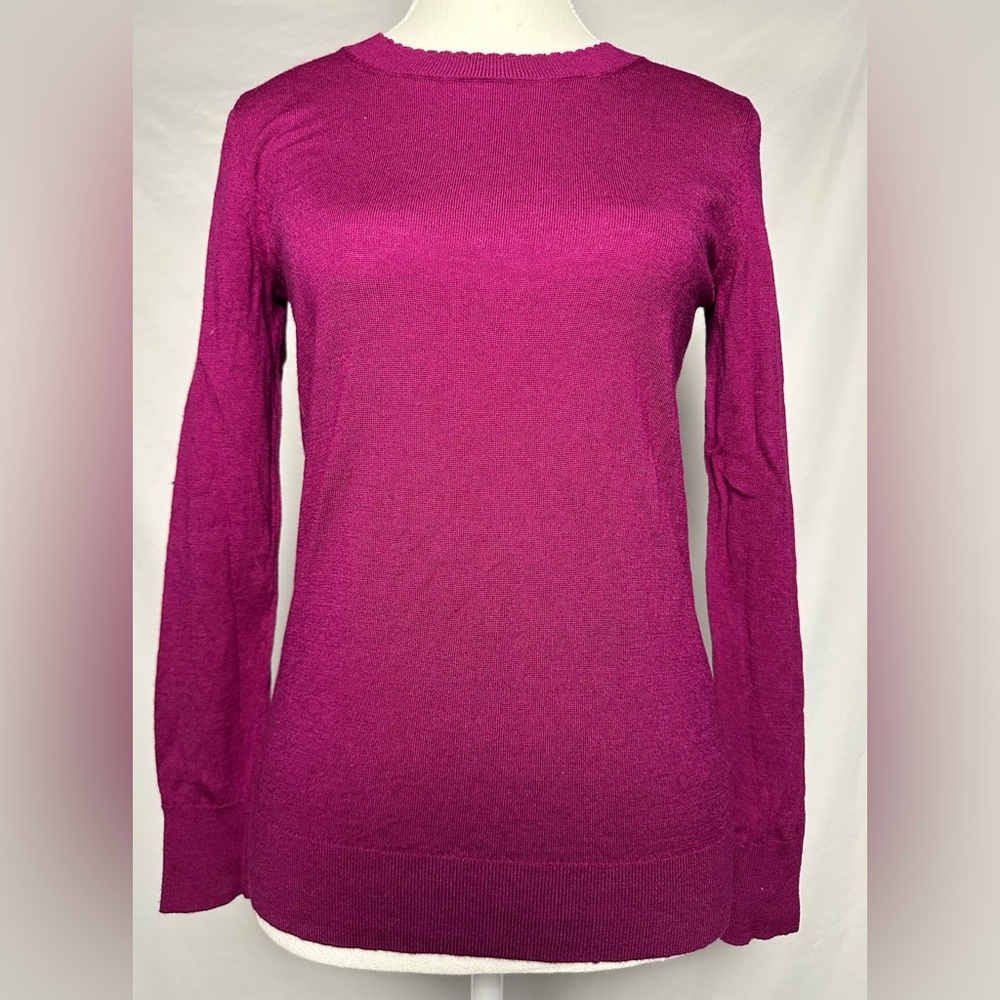 BANANA REPUBLIC 100%‎ Merino Wool Scalloped Edge Pink Long Sleeve Size S